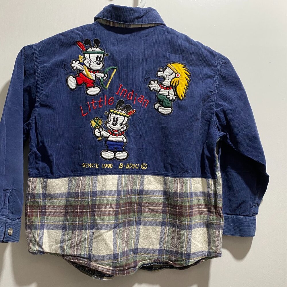 Rare Vintage B BDOG "Little Indian" Corduroy Cotton Plaid Embroidered Shirt 10